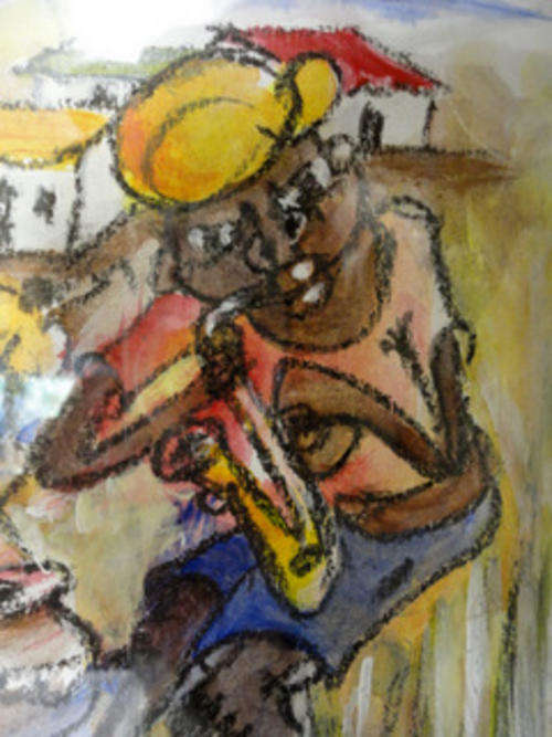 Gibson Mokhachane (1941 SA) - Signed, Framed - Township Scenes with Figures (No 1) -LOW Start!!