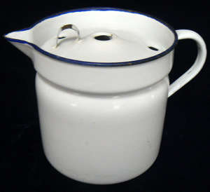 Large Vintage Enamel Ware Jug with Lid - Look!