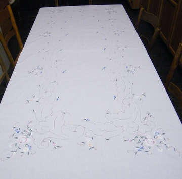 Large Cotton Table Cloth (1.65m x 2.5m) with embroidery and perforation detail - Just Lovely!!!