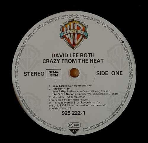 DAVID LEE ROTH - CRAZY FROM THE HEAT  Vinyl, 12`, 33  RPM, EP Country: Europe Released: 1985