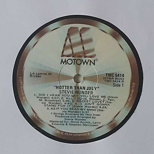 STEVIE WONDER - HOTTER THAN JULY Vinyl, LP, Album, Gatefold Country: South Africa Released: 1980
