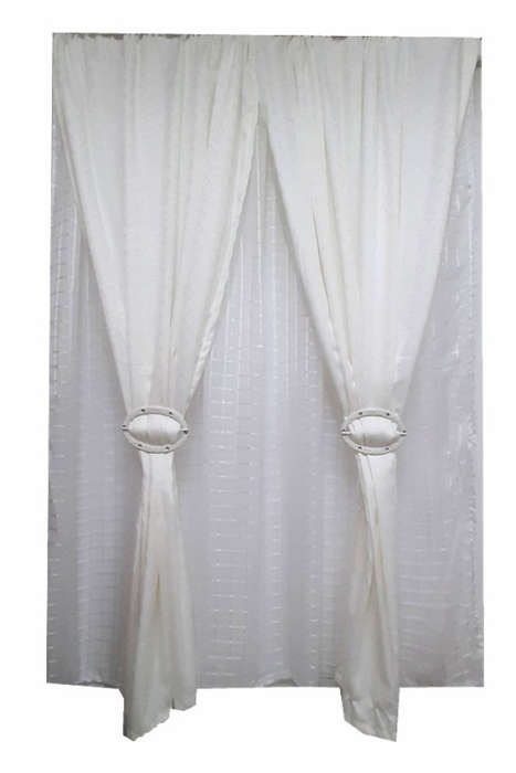 curtains set -with underneath lace -plain colour-white