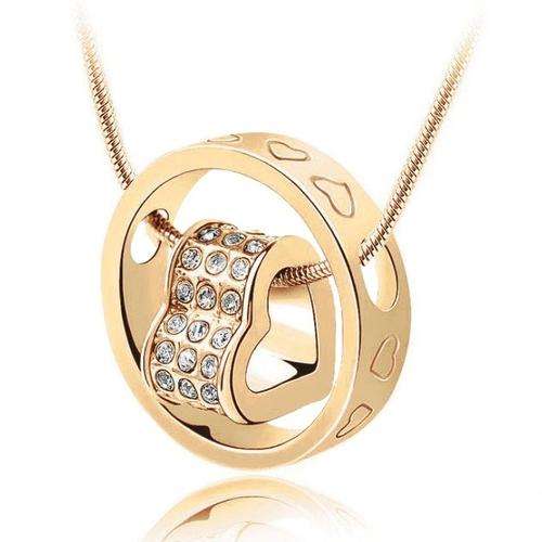 EXQUISITE 18K Gold Plated Double Heart Pendant Made With Swarovski Elements
