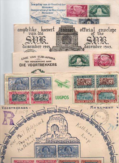 Bundle of 5 1938 / 49 Voortrekker covers in fair used condition