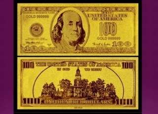 SCARCE! ORIGINAL 24kt USA 100 DOLLAR GOLD FOIL NOTE! GREAT GIFT!  With certificate of authenticity!!