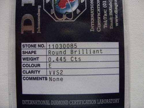 ** 0.44ct** Natural Round Brilliant Diamond. E / VVS2 (Certified)