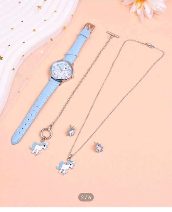 5pc unicorn qaurts watch  set for girls
