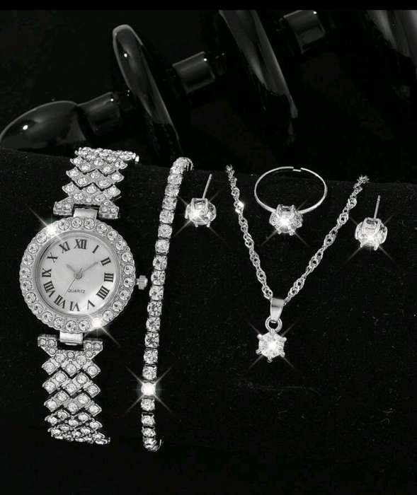 6pc luxurious diamond decor geneva  Quartz Watch set for her