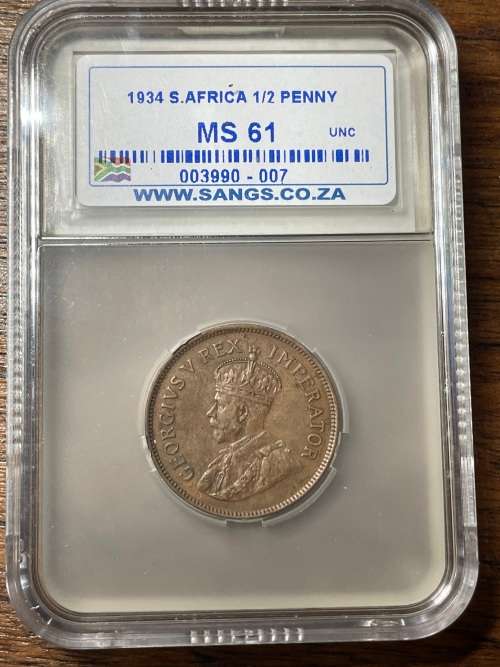 1934 1/2 penny MS61 coin value is much higher than the listed price