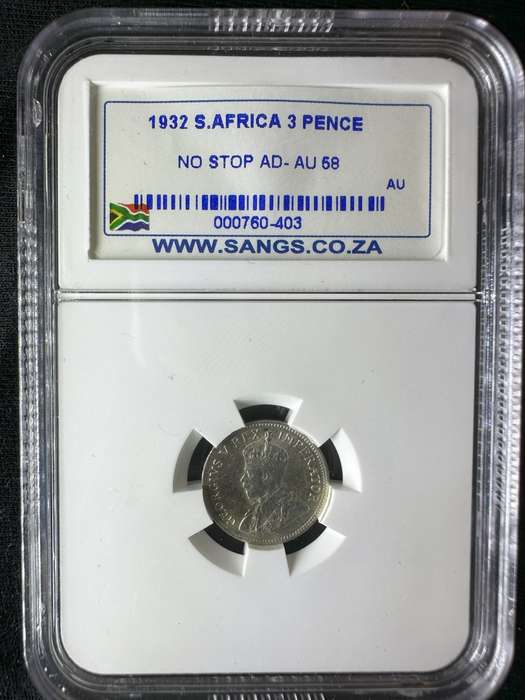 1932***3 pence***AU58***no stop AD