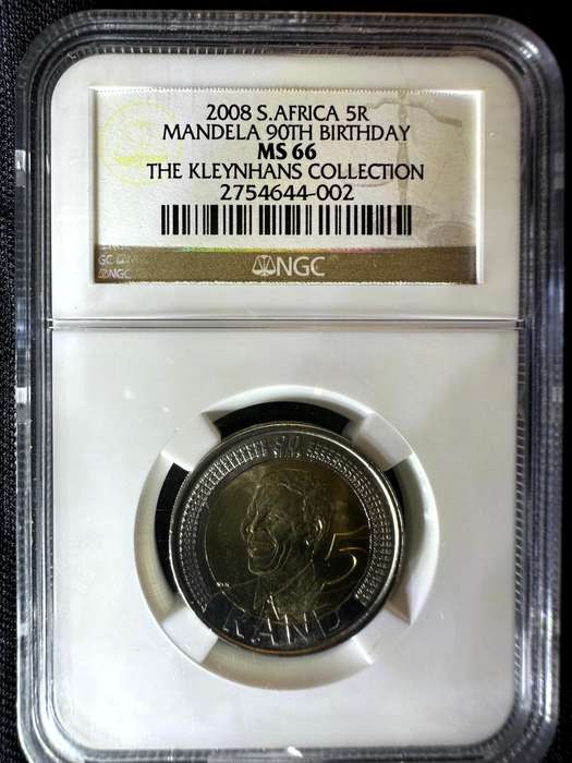 2008***R5 Mandela 90th Birthday***MS66***NGC Kleinhans collection
