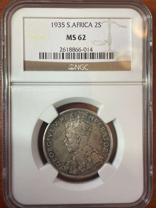1935  ***  2 Shilling  ***  MS62  ***  Only 8 coins better, 20 coins graded MS