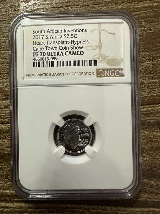 2017***Silver 2.5c***PF70 UC***Heart Transplant-Flypress -Cape Town Coin Show - Perfect grade