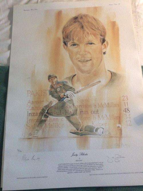 WORLD CUP HEROES 1992 WORLD CUP ONE OF 4 SIGNED PRINTS BY RICHIE RYALL OF JONTY RHODES