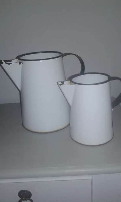 2 X vintage ENAMEL MILK/WATER JUGS