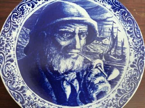 Old Boch, Old Man blue & white wall plate.
