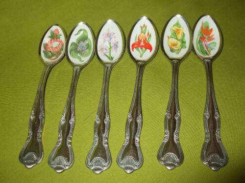 Set of Silver Plated Stainless Steel Spoons with SA Flowers