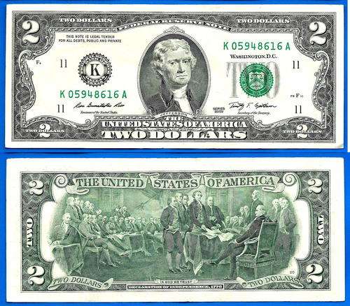 USA 2 Dollars 2009 Mint Dallas K11 Suffix A Prefix K Dollars United States of America