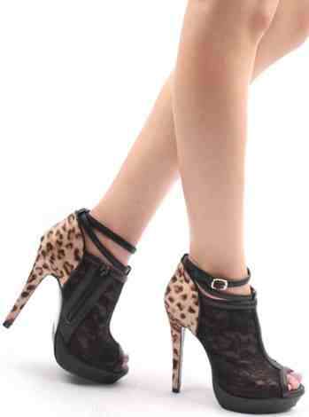 Black Leopard High Heeled Sandal ( Size 4 - 6 )