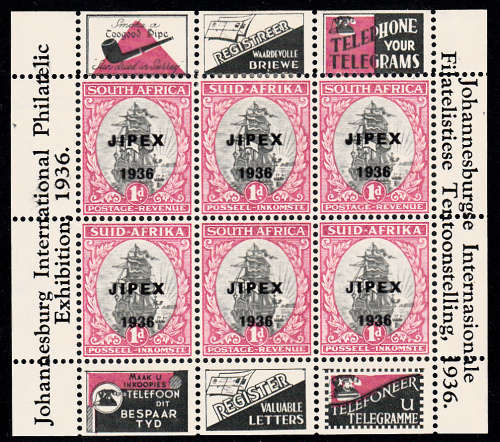 Union of South Africa 1936 1d JIPEX sheet , M/H & MNH