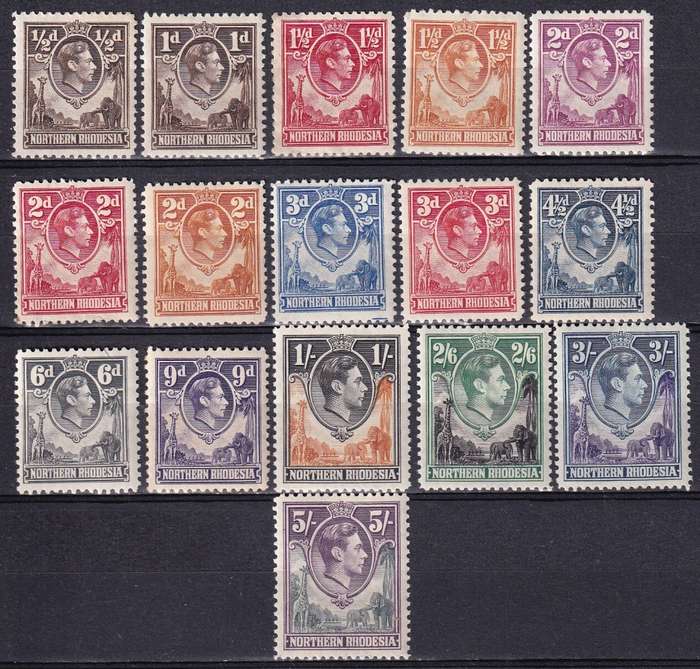 Northern Rhodesia 1938 KG VI part set, M/H                (CV R3215)