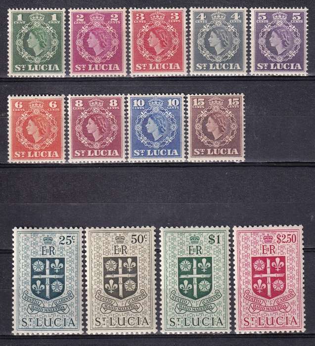 St Lucia 1953-63 QE part set , MLH         ( SG 146-158, CV £32)