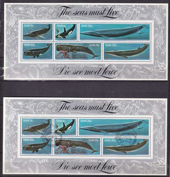 SWA 1980 Whales mini sheets , MNH & used