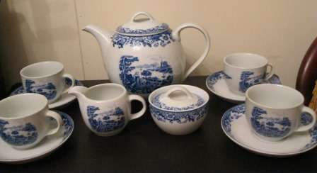 Williams & James Tea Set Pastoral in Blue & White