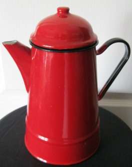 Vintage Polish Enamel Large  Red Coffee Pot