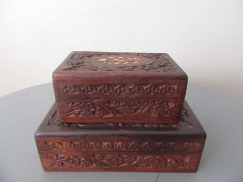Pair of Rosewood Carved Boxes
