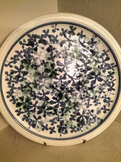 Large Morrocan Stoneware Plate Decorated in Blue & Green