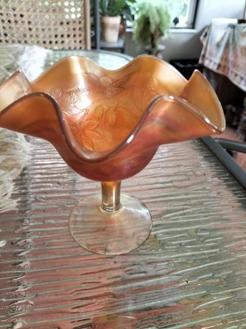 Fenton Marigold Carnival Glass  Berry Design Compote