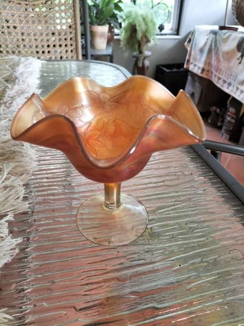 Fenton Marigold Carnival Glass  Berry Design Compote