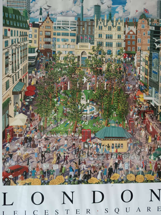 Framed London Leichester Square Lithograph by Christopher Rogers