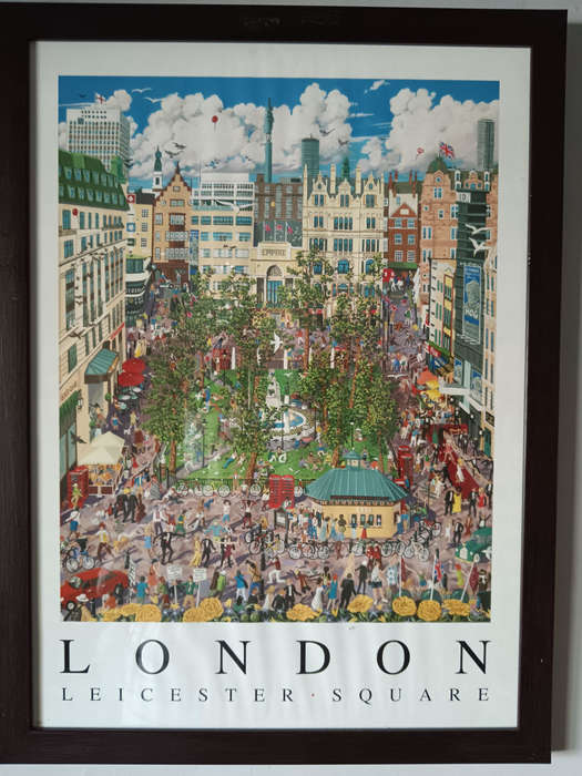 Framed London Leichester Square Lithograph by Christopher Rogers