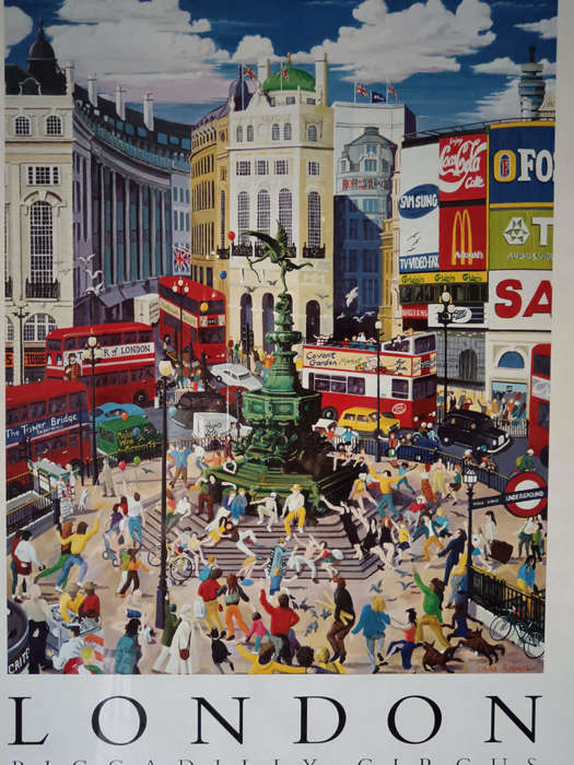 Framed London Piccadily Circus Lithograph by Christopher Rogers