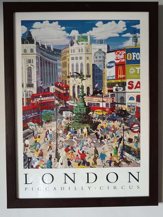 Framed London Piccadily Circus Lithograph by Christopher Rogers