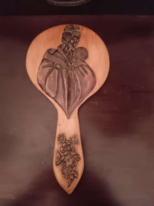Japanese wooden Carved Hand Mirror