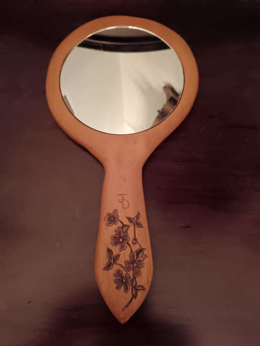 Japanese wooden Carved Hand Mirror