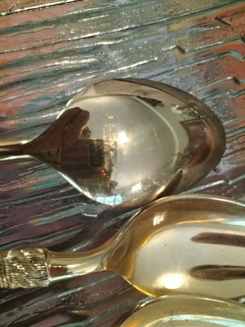 Gold Set of 8 Teaspoons with Rope Handles made in Japan