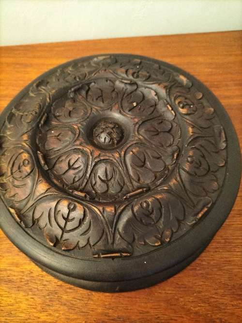 Round Vintage Carved Wooden Box
