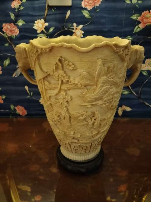 Vintage Carved Chinese/ Japanese Elephant Vase