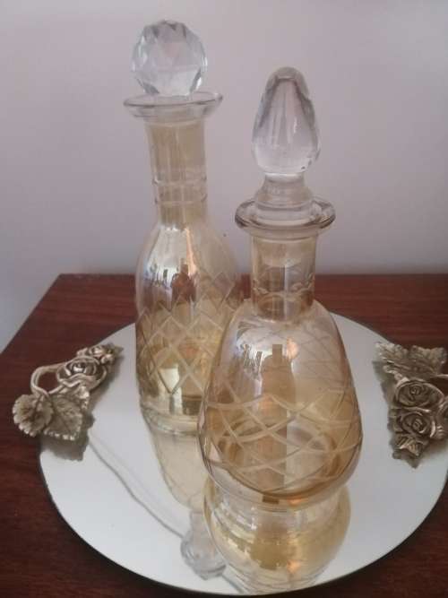 Pair of Champaign Colored Glass Perfume Bottles