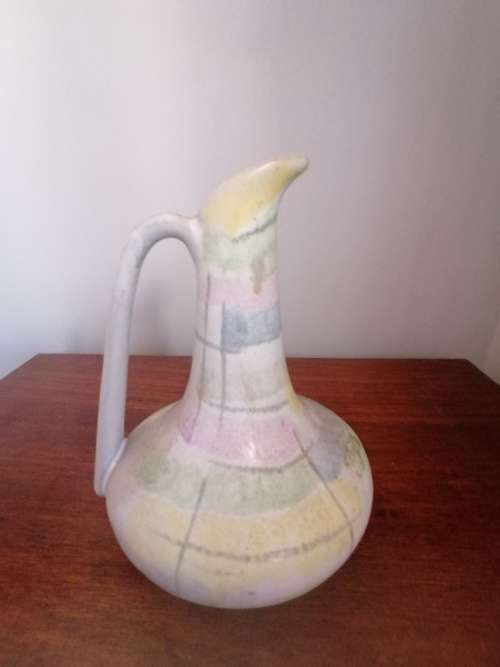 GERMAN POTTERY VASE SIDE HANDLE PASTEL GLAZE
