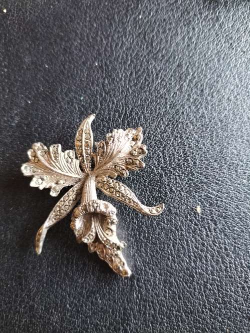 Small Marcasite Orchid Brooch