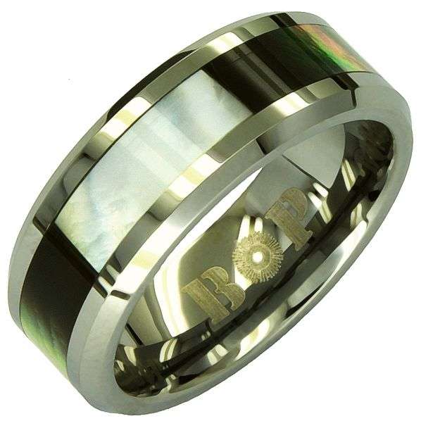 SOLID TUNGSTEN CARBIDE Mother-of-Pearl Gents Ring Size 13 ONLY