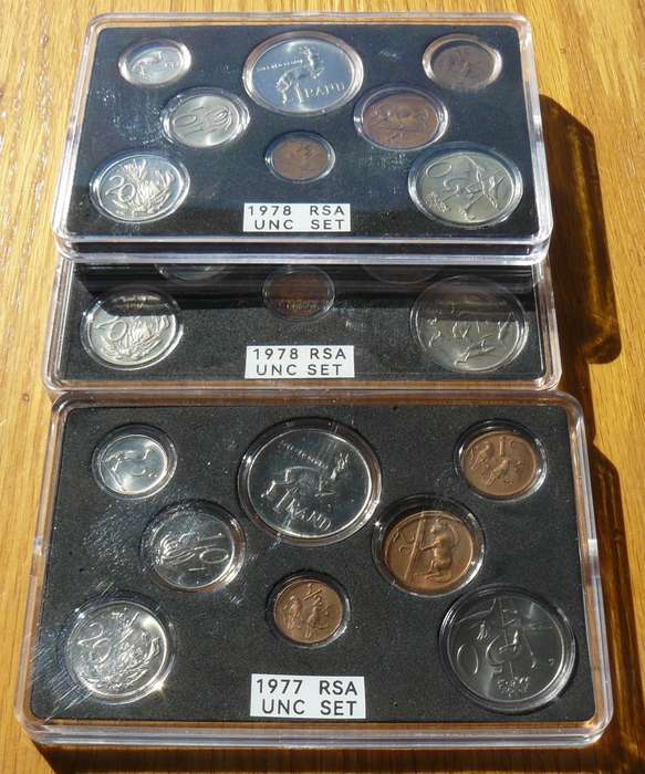 3 UNC SETS 1977 & 2 X 1978 NOTE NICKEL ONE RAND ALL FOR ONE BID