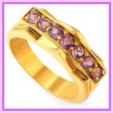 Outstanding Gold plated sterling silver ring with amethyst