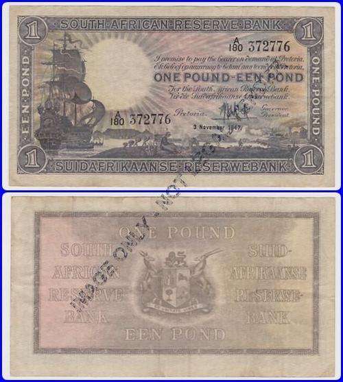 MH DE KOCK - 1ST ISSUE - ONE POUND - VF NOTE - SER#: A180 372776