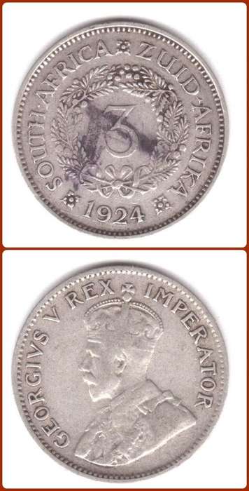 UNION - 1924 - 3 PENCE - TICKEY - VG/F COIN - MINTAGE 501000
